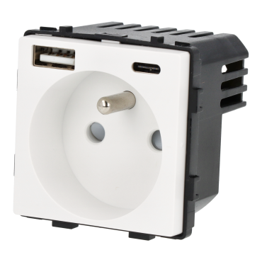 Moduł gniazda elektrycznego z ładowarką USB A+C 230V pojedynczy biały