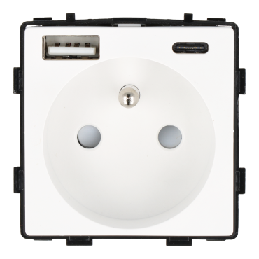 Moduł gniazda elektrycznego z ładowarką USB A+C 230V pojedynczy biały