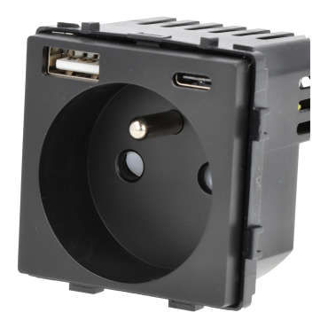 Moduł gniazda elektrycznego z ładowarką USB A+C 230V pojedynczy czarne