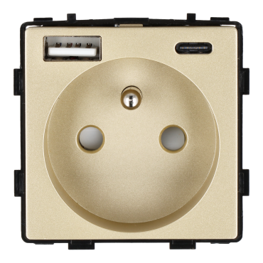 Moduł gniazda elektrycznego z szybką ładowarką USB A+C 20W 4A 230V pojedynczy złote