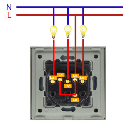 Moduł włącznik mechaniczny światła potrójny złoty