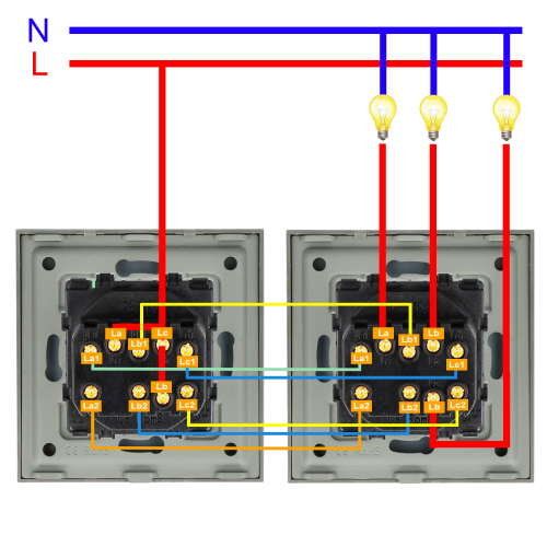 Włącznik szklany mechaniczny światła potrójny schodowy złoty