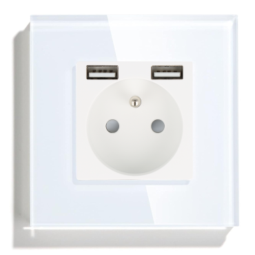Gniazdo elektryczne pojedyncze z ładowarką USB A+A Białe z ramką szklaną