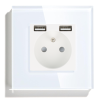 Gniazdo elektryczne pojedyncze z ładowarką USB A+A Białe z ramką szklaną
