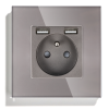 Gniazdo elektryczne pojedyncze z ładowarką USB A+A Szare z ramką szklaną