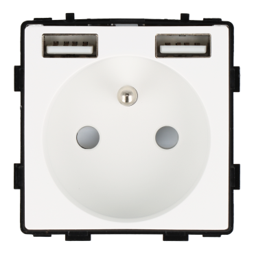 Moduł gniazda elektrycznego z ładowarką USB A+A 230V pojedynczy biały