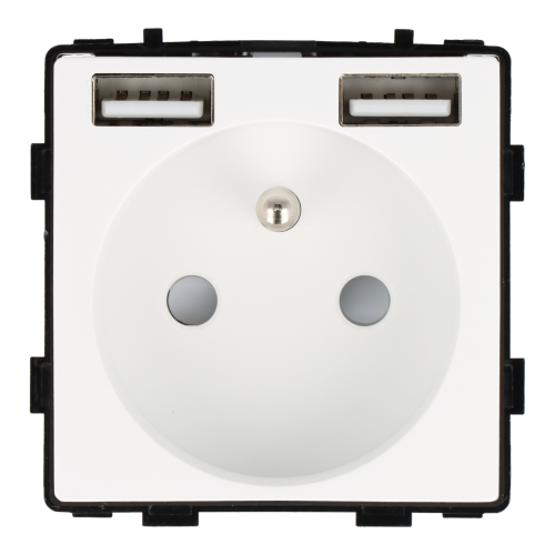 Moduł gniazda elektrycznego z ładowarką USB A+A 230V pojedynczy biały