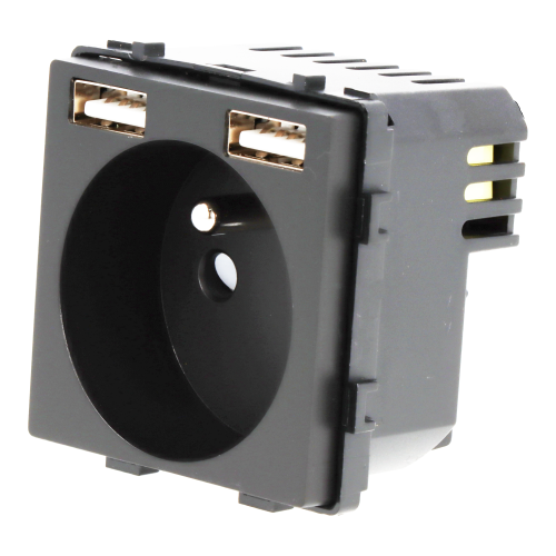 Moduł gniazda elektrycznego z ładowarką USB A+A 230V pojedynczy czarne