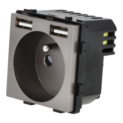 Moduł gniazda elektrycznego z ładowarką USB A+A 230V pojedynczy szare