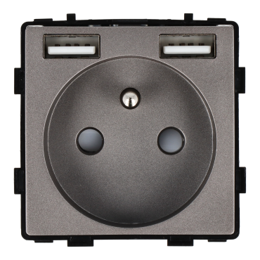 Moduł gniazda elektrycznego z ładowarką USB A+A 230V pojedynczy szare