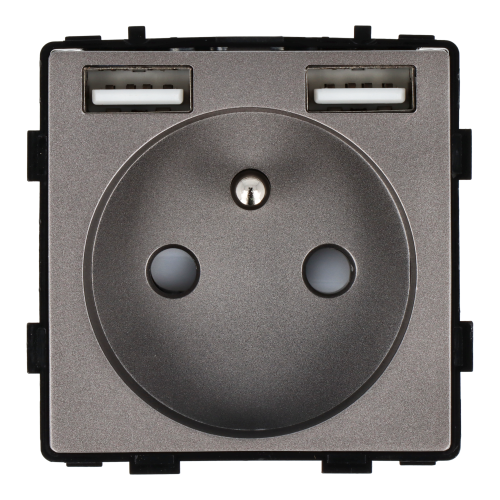 Moduł gniazda elektrycznego z ładowarką USB A+A 230V pojedynczy szare