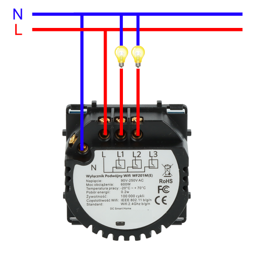 Moduł włącznika światła podwójny Wi-Fi + BL z N