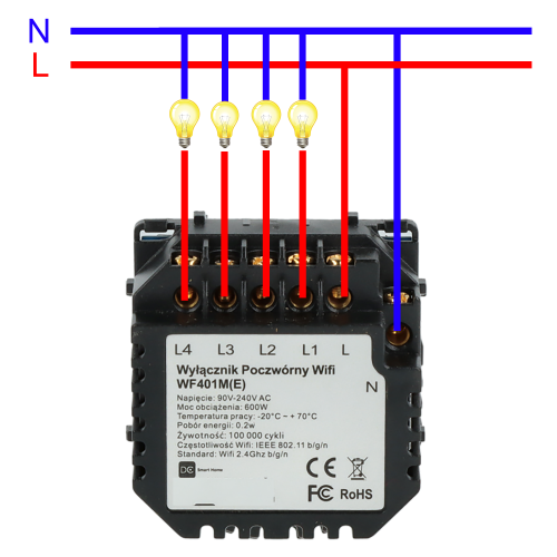 Włącznik dotykowy poczwórny Wi-Fi + BL Szary z N