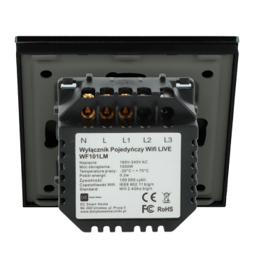 Włącznik dotykowy pojedynczy Wi-Fi Czarny Only Live Line Bez N