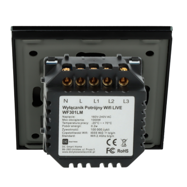 Włącznik dotykowy potrójny Wi-Fi Czarny Only Live Line Bez N