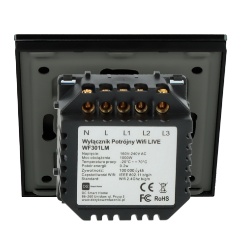 Włącznik dotykowy potrójny Wi-Fi Czarny Only Live Line Bez N