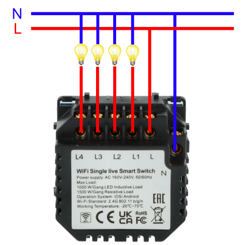 Włącznik dotykowy poczwórny Wi-Fi Złoty Only Live Line Bez N