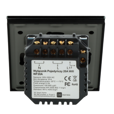 Włącznik dotykowy pojedynczy Wi-Fi 20A Bojler Czarny z N