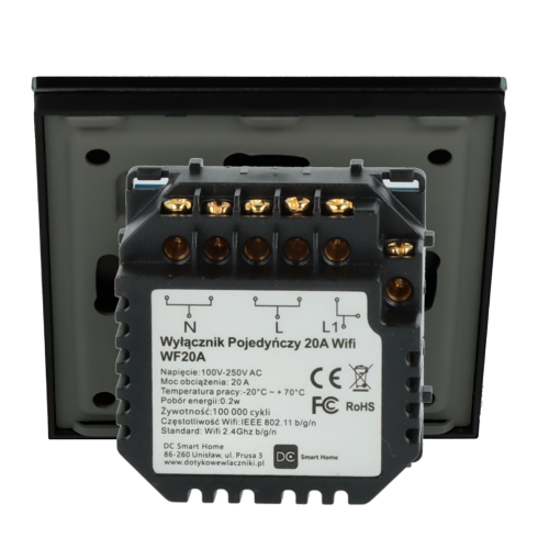 Włącznik dotykowy pojedynczy Wi-Fi 20A Bojler Czarny z N