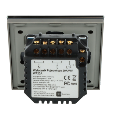 Włącznik dotykowy pojedynczy Wi-Fi 20A Bojler Szary z N