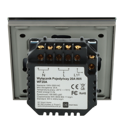 Włącznik dotykowy pojedynczy Wi-Fi 20A Bojler Szary z N