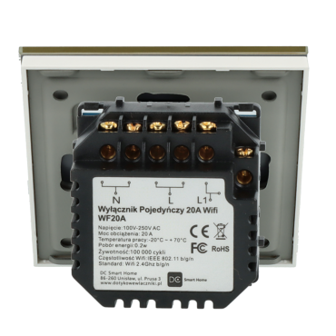 Włącznik dotykowy pojedynczy Wi-Fi 20A Bojler Złoty z N