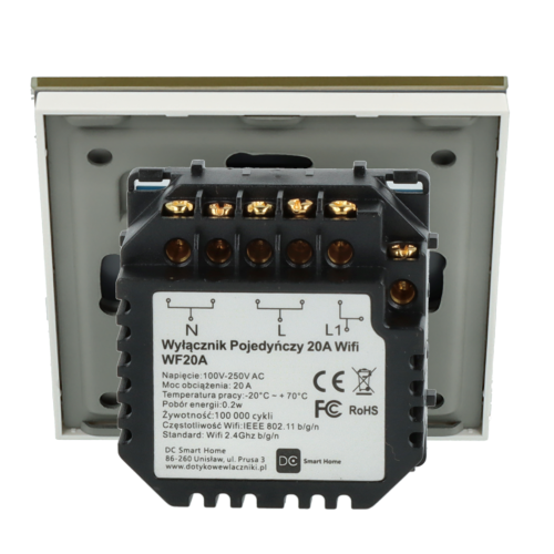 Włącznik dotykowy pojedynczy Wi-Fi 20A Bojler Złoty z N