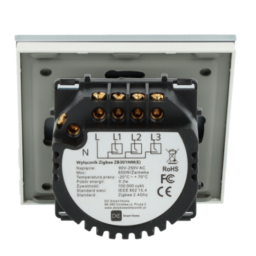 Włącznik dotykowy potrójny ZigBee 2.4GHz Biały z N