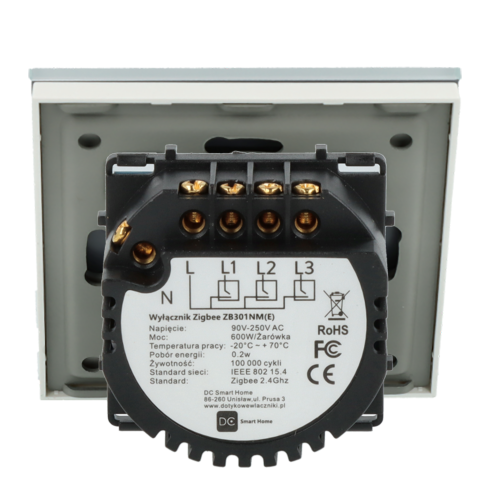 Włącznik dotykowy potrójny ZigBee 2.4GHz Biały z N