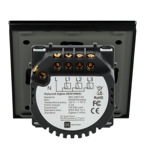 Włącznik dotykowy potrójny ZigBee 2.4GHz Czarny z N