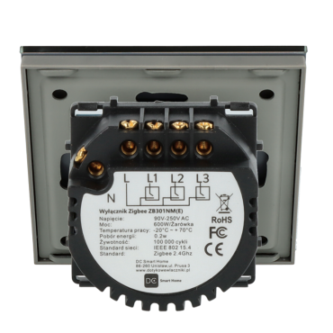 Włącznik dotykowy potrójny ZigBee 2.4GHz Szary z N