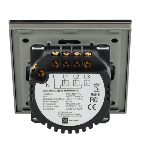 Włącznik dotykowy potrójny ZigBee 2.4GHz Szary z N