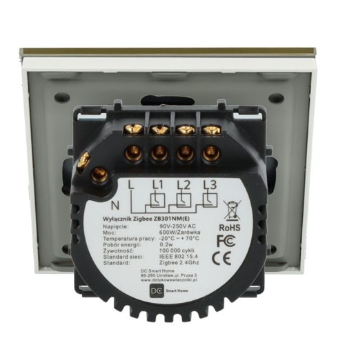 Włącznik dotykowy potrójny ZigBee 2.4GHz Złoty z N