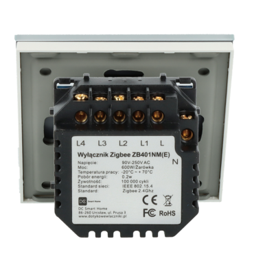 Włącznik dotykowy poczwórny ZigBee 2.4GHz Biały z N