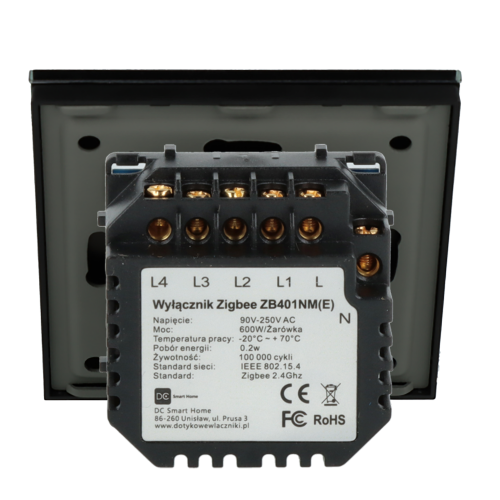 Włącznik dotykowy poczwórny ZigBee 2.4GHz Czarny z N