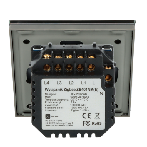 Włącznik dotykowy poczwórny ZigBee 2.4GHz Szary z N