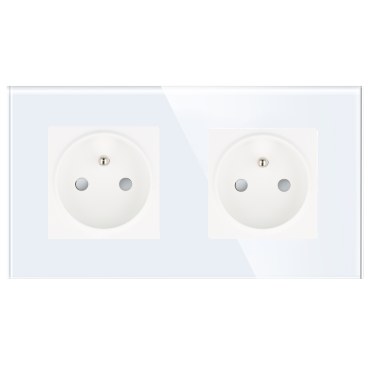Gniazdo elektryczne z bolcem 230V podwójne białe z ramką szklaną 2F