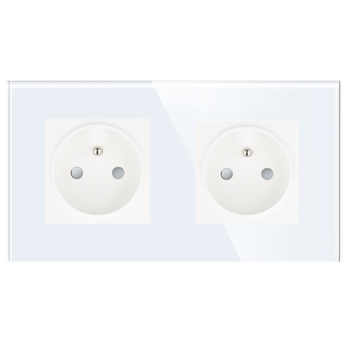 Gniazdo elektryczne z bolcem 230V podwójne białe z ramką szklaną 2F