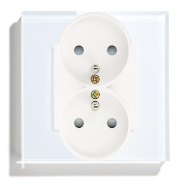 Gniazdo elektryczne z bolcem 230V podwójne białe z ramką szklaną