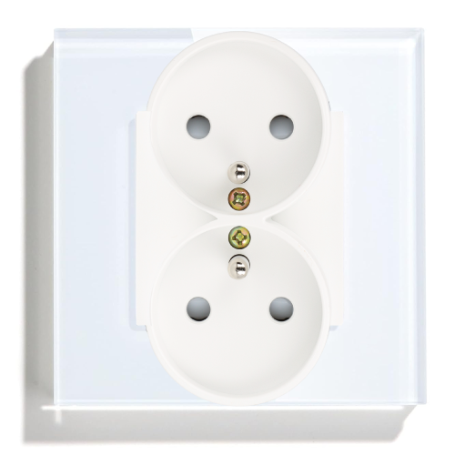 Gniazdo elektryczne z bolcem 230V podwójne białe z ramką szklaną