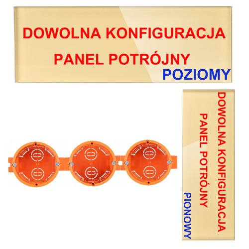 Panel Szklany Potrójny Na 3 Puszki 2G1G2G Złoty DC Smart Home