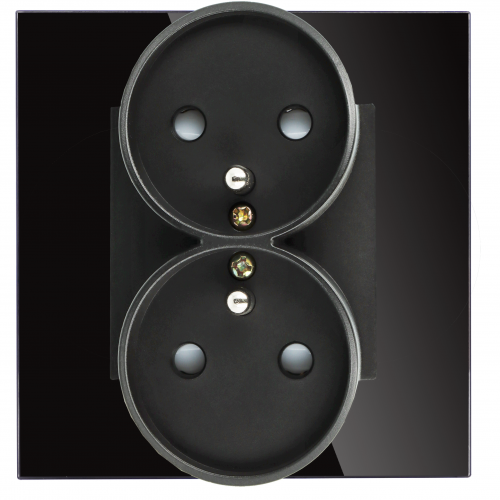 Gniazdo elektryczne z bolcem 230V podwójne czarne z ramką szklaną