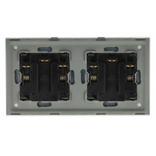 Gniazdo elektryczne z bolcem 230V podwójne złote z podwójną ramką szklaną